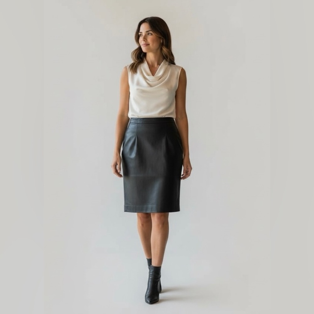 Enza Italian Leather Medium‎ Pencil Skirt High Waist Made in Italy